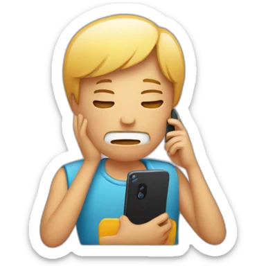 exasperated person holding a phone vertically in front of their face sticker