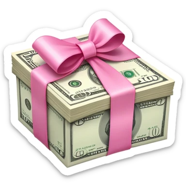 Stack of money wrapped in a pink ribbon  sticker