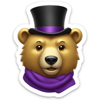 Gold bear head wearing a top hat and purple scarf  sticker