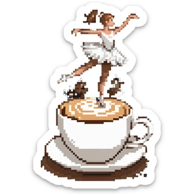 Ballerina dancing on top of frothy cappuccino, coffee cup sticker