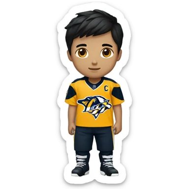 Korean Boy Wearing a Nashville predators jersy and black pants standing sticker