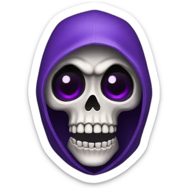 A skeleton in a black hood, purple eyes, angry sticker