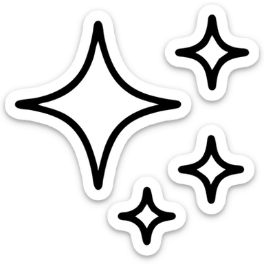 outline icon of four sparkle stars, simple, clean lines, no fill sticker
