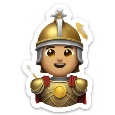  A Roman soldier in armor, raising a golden laurel crown above his head, celebrating a victory or honoring someone. sticker