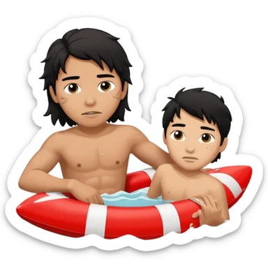 Lifeguard Native American Teenager with messy hair rescuing someone sticker