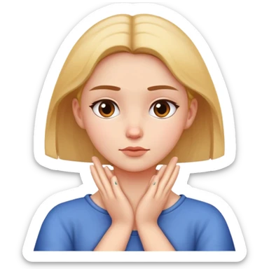 Girl with straight face with hands crossed to choke neck sticker