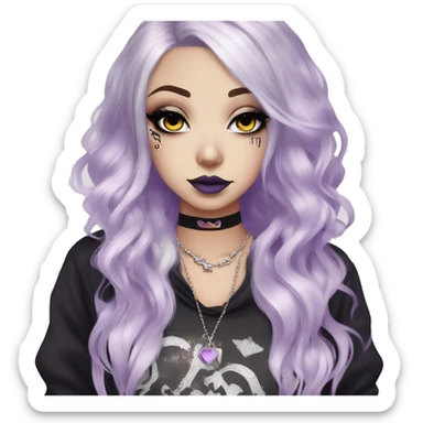 hime gyaru girl, long platinum blonde and purple hair, tattoos, dark makeup, goth grunge clothes sticker