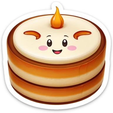 Nian Gao sticky rice cake with brown caramelized color, simplified emoji style with bold outlines and bright colors, cartoon style New Year sweet sticker