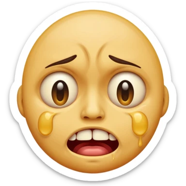 a horrifyingly distorted emoji encapsulating pain sticker
