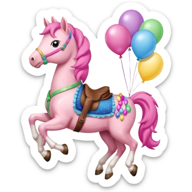 pinky pie mlp holding colorful balloons tied to its saddle, looking cheerful. sticker