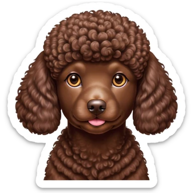 Cinematic Noble Chocolate Poodle Portrait Emoji, Poised and regal, with a refined, elegant build and a meticulously groomed, curly chocolate Fur, deep-set soulful brown eyes, Simplified yet sharp and sophisticated features, highly detailed, glowing with a soft, dignified glow, high shine, intelligent and graceful, stylized with an air of sophistication, focused and attentive, soft glowing outline, capturing the essence of a watchful and confident companion, so majestic it feels as though it could prance out of the screen with effortless authority! sticker