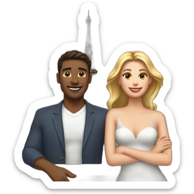 a couple in front of eiffel tower sticker