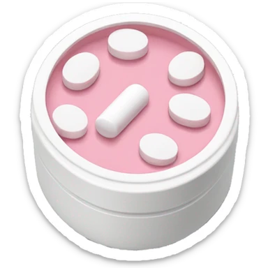 Pale pink pill bottle top with white pills inside sticker
