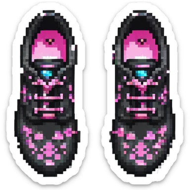 BLACKPINK-inspired gothic shoes, no hearts, black and pink, cute and stylish, pixel art style sticker