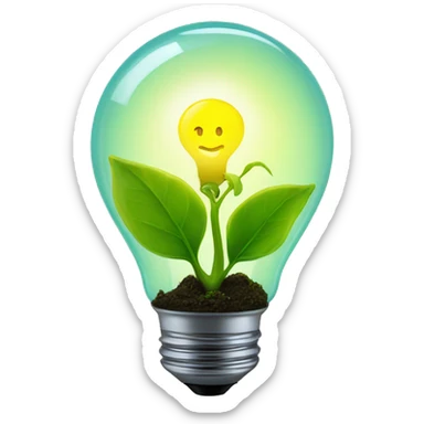 a plant sprout inside a yellow glowing idea lightbulb sticker