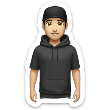 Male caucasian Designer With black hair wearing flat bill hat and black hoodie sticker