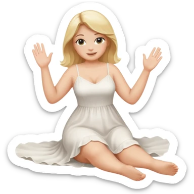 curvy blonde woman, back view, sitting on her soles, waving, SFW sticker