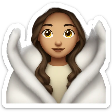 white brunett teen cuddled up in a fluffy white blanket sticker