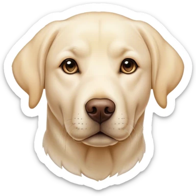 Cinematic Noble Cream Labrador Portrait Emoji, Poised and regal, with a strong, athletic build and a smooth, well-groomed cream Fur, deep-set soulful warm eyes, Simplified yet sharp and sophisticated features, highly detailed, glowing with a soft, dignified glow, high shine, intelligent and gentle, stylized with an air of grace, focused and attentive, soft glowing outline, capturing the essence of a watchful and loving companion, so majestic it feels as though it could bound out of the screen with effortless authority! sticker