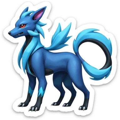 Shiny Dark Edgy Black And Blue Suicune-Manectric-Umbreon-Salandit-Wolf-Fakémon-hybrid-creature (full body)  sticker