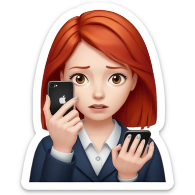 woman with red hair, tapping fingers impatiently, phone in hand sticker