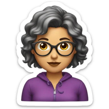 mujer con gafas pelo corto canoso con gato rayado sticker