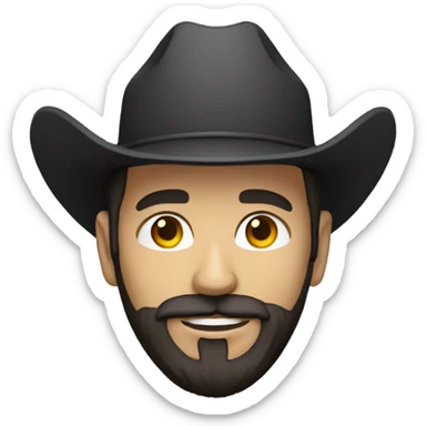 programmer with a hoodie, dark beard, white skin, and a cowboy hat sticker