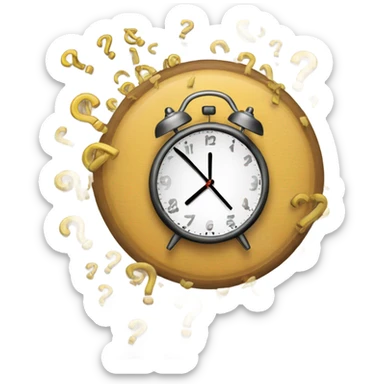 a clock and question marks time passing sticker