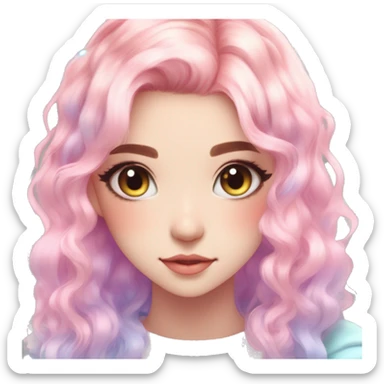 Gorgeous Beautiful Blushing Petite Colorful-Shiny-Pastel-Fairy-Anime-Girl with beautiful gradient pastel hair aesthetic sticker