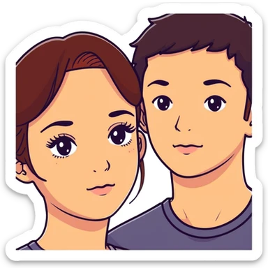 Brunette pale-tan girl with lashes  with a brunette boy pale-tan with freckles  sticker