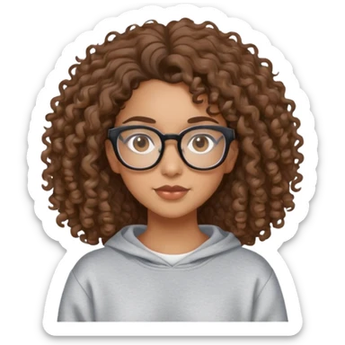 Mixed girl /curly long hair brown / with brown eyes glasses sweat shirt  sticker