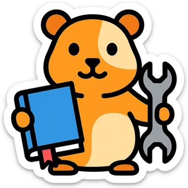 guinea pig (cavia) holding a wrench, fixing a book, color outline icon sticker
