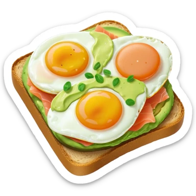 avocado toast with salmon and eggs, under green cream  sticker