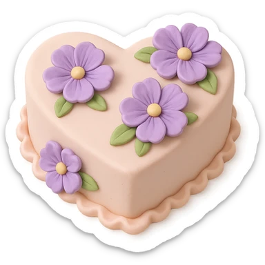 heart-shaped fondant cake with purple flowers sticker