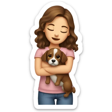 Brown hair girl with eyes closed hugging dog sticker