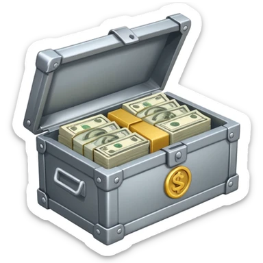 caja fuerte de metal, abierta con dinero sticker