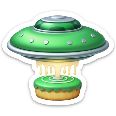 big ufo flying and stealing in a green light small cake  sticker