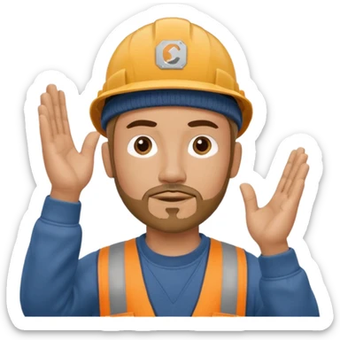 Construction worker goatee knit cap Carhartt shirt hand raised above head sticker
