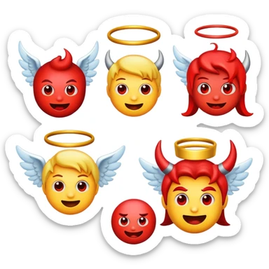 A combination of silly emoji, devil emoji and angel emoji  sticker