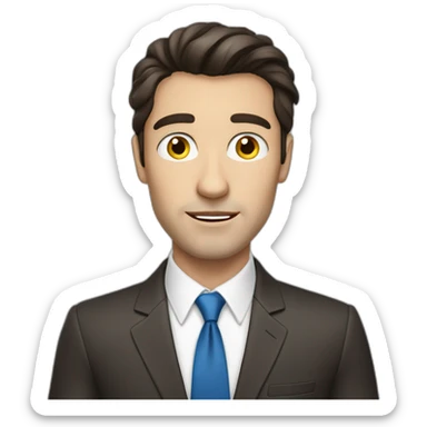 spirited man with Ukrainian blue eyes, dark brown hair in a business suit sticker