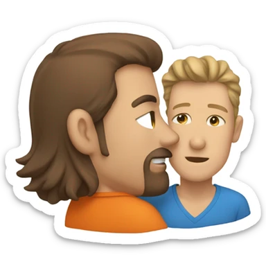 Two white guys kissing, brown hair, one orange shirt, one blue shirt sticker