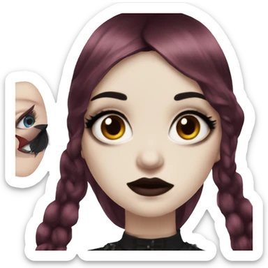 goth girl that has pale white skin and Long Dark Red hair and has dark red fringe bangs and is wearing makeup sticker