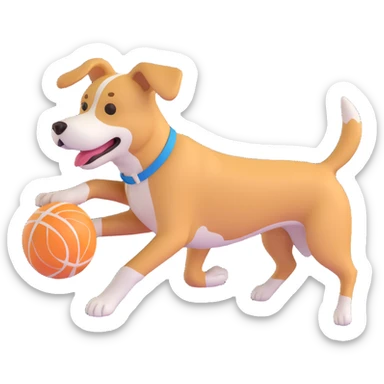 dog chasing ball in forrest, close up pose sticker