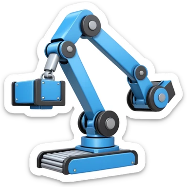 robot arm which is picking blue block on conveyor belt sticker