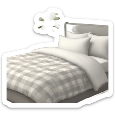 light grey bed with white and cream gingham sheets sticker