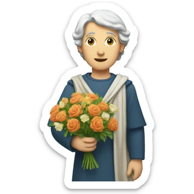 Petrarch holding a bouquet of flowers sticker