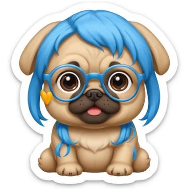 long blue haired baby pug wearing glassess sticker