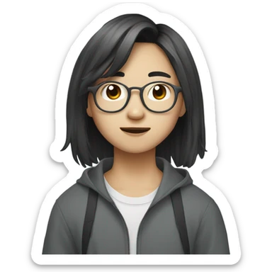 19-year-old Chinese young adult with a roundish face and glasses with a mop in place of her hair. sticker