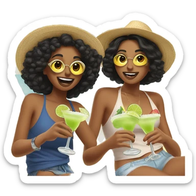 Two Latina best friends enjoying a little margarita at the beach  sticker