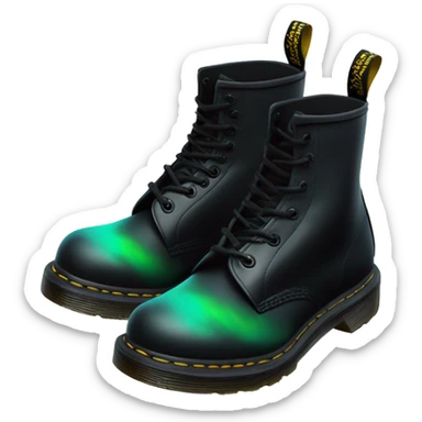 Realistic isolated top view of a pair of black Dr.Martens Boots with Northern Lights Scene painted on them. sticker